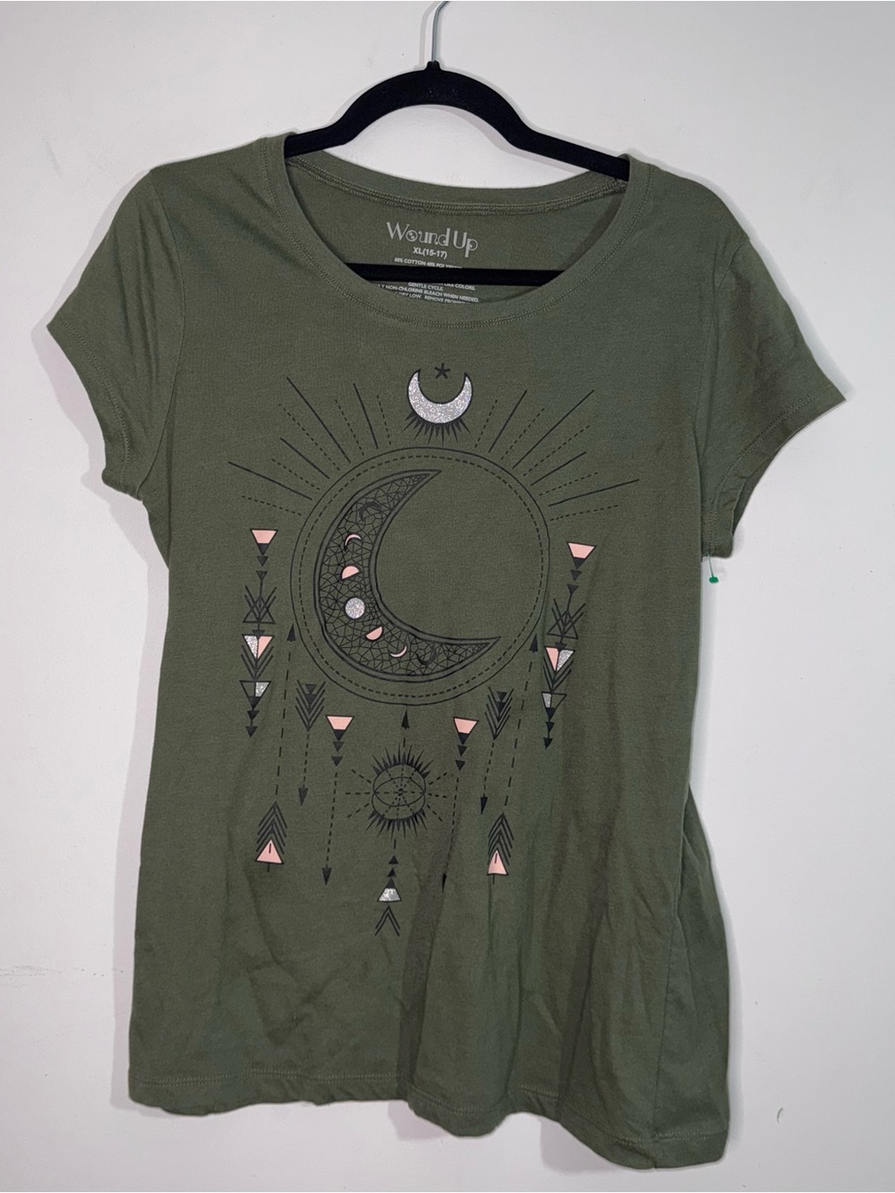 Wound Up XL Olive Green Celestial Moon Witchy Boho Graphic Tee